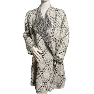 Loft Outlet Women's Open Front Wide Lapel Plaid Black/ Cream Cardigan Size Large